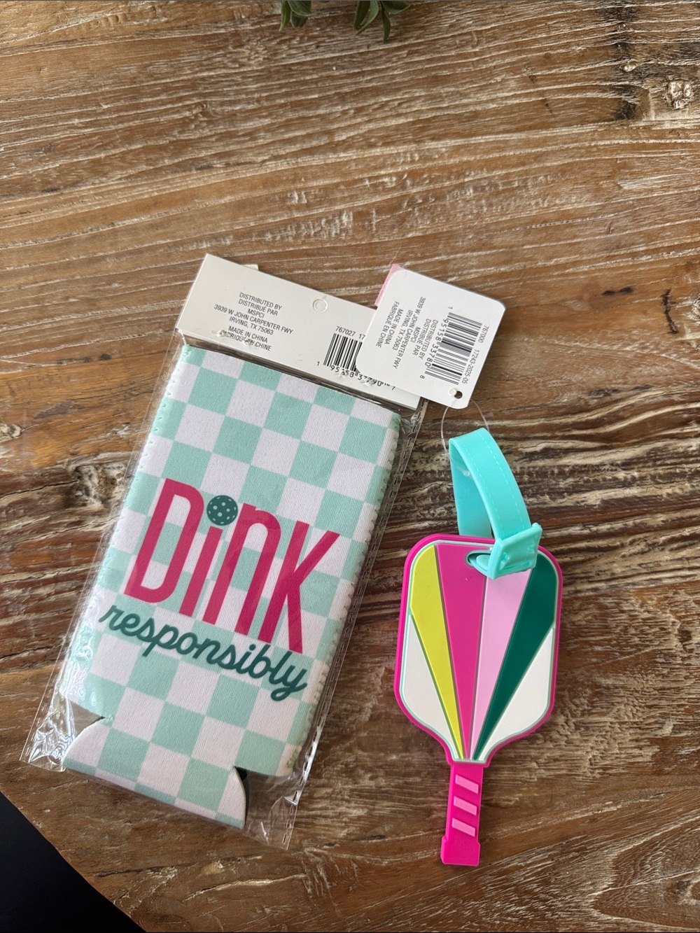 Pink & Teal 'Drink Responsibly' Can Cooler and Multicolor Luggage Tag Set